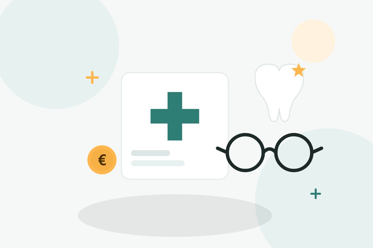 Illustration : carte de soins, lunettes et dent pour les frais medicaux des enfants