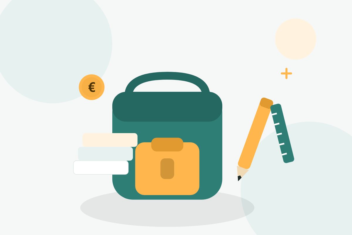 Illustration : cartable, crayons et cahiers pour la rentree scolaire