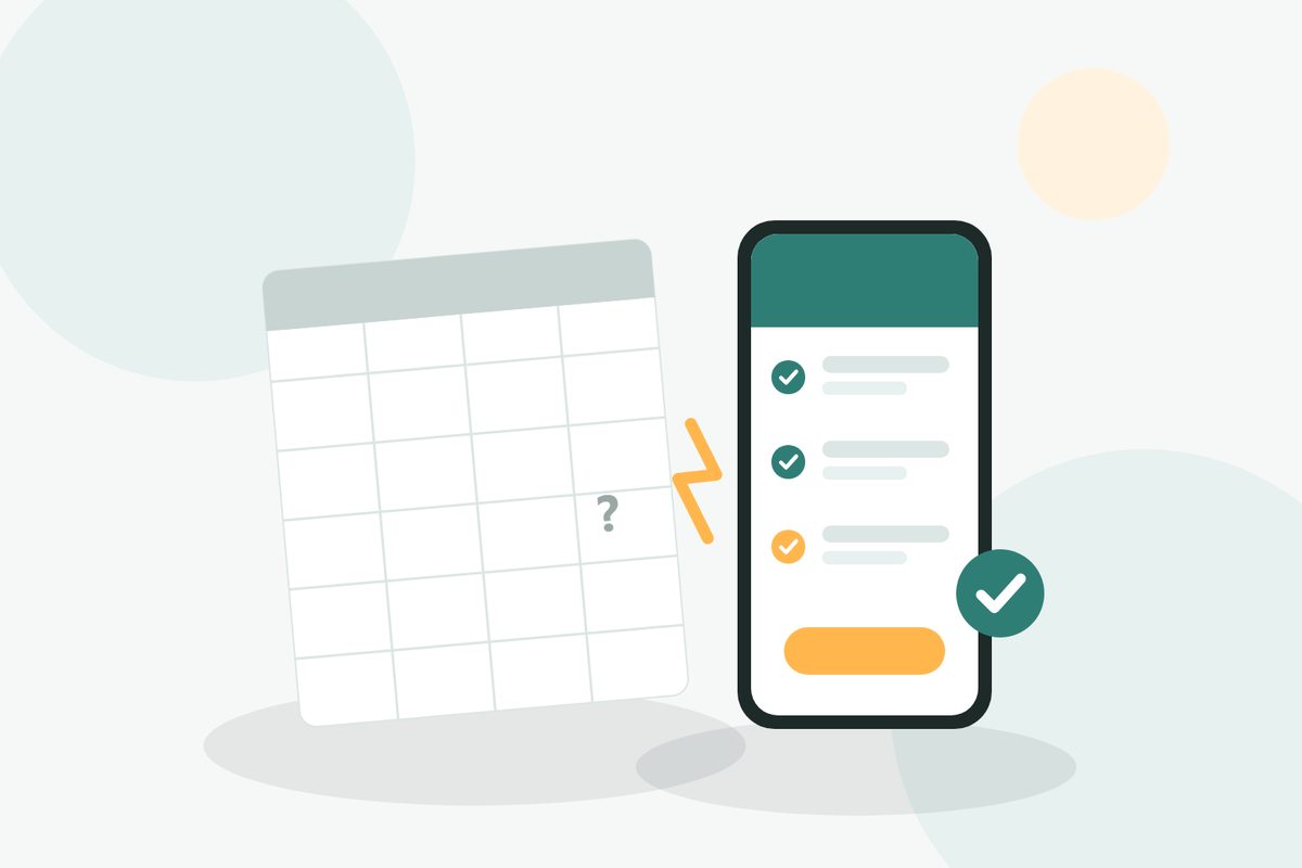 Illustration: Papiertabelle im Vergleich mit einer mobilen App zur Kostenerfassung